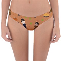 Pilgrims And Indians Pattern - Thanksgiving Reversible Hipster Bikini Bottoms by Valentinaart