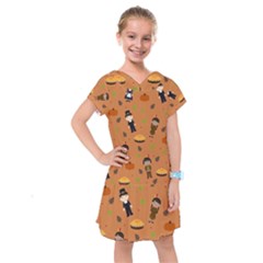 Pilgrims And Indians Pattern - Thanksgiving Kids  Drop Waist Dress by Valentinaart