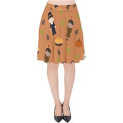 Pilgrims And Indians Pattern - Thanksgiving Velvet High Waist Skirt by Valentinaart