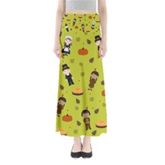 Pilgrims And Indians Pattern - Thanksgiving Full Length Maxi Skirt by Valentinaart