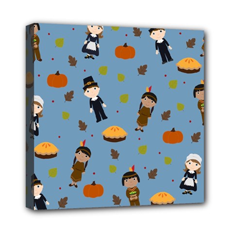 Pilgrims And Indians Pattern - Thanksgiving Mini Canvas 8  X 8  by Valentinaart