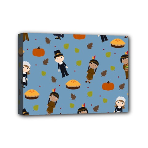 Pilgrims And Indians Pattern - Thanksgiving Mini Canvas 7  X 5  by Valentinaart