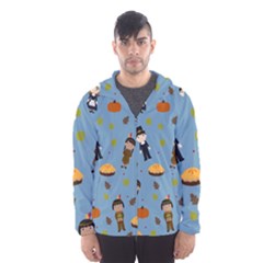 Pilgrims And Indians Pattern - Thanksgiving Hooded Wind Breaker (men) by Valentinaart