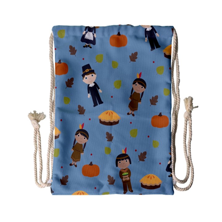 Pilgrims and Indians pattern - Thanksgiving Drawstring Bag (Small)