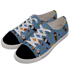 Pilgrims And Indians Pattern - Thanksgiving Women s Low Top Canvas Sneakers by Valentinaart