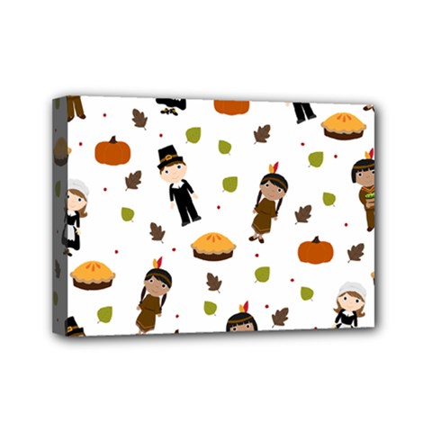 Pilgrims And Indians Pattern - Thanksgiving Mini Canvas 7  X 5  by Valentinaart