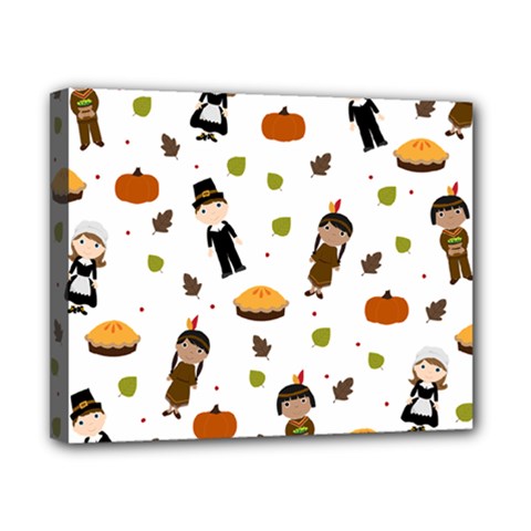 Pilgrims And Indians Pattern - Thanksgiving Canvas 10  X 8  by Valentinaart