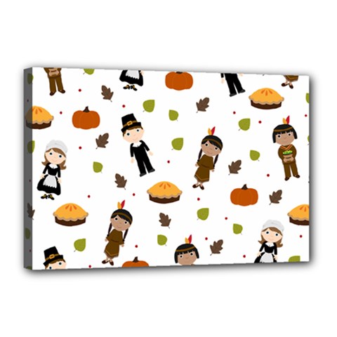 Pilgrims And Indians Pattern - Thanksgiving Canvas 18  X 12  by Valentinaart