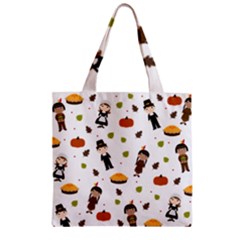 Pilgrims And Indians Pattern - Thanksgiving Zipper Grocery Tote Bag by Valentinaart