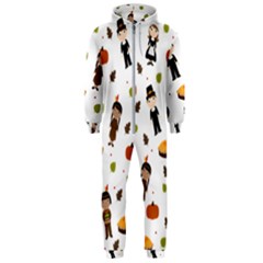 Pilgrims And Indians Pattern - Thanksgiving Hooded Jumpsuit (men)  by Valentinaart