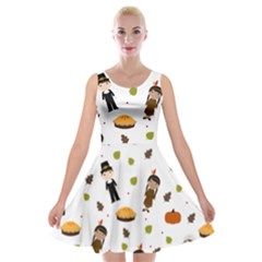 Pilgrims And Indians Pattern - Thanksgiving Velvet Skater Dress