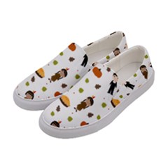 Pilgrims And Indians Pattern - Thanksgiving Women s Canvas Slip Ons by Valentinaart