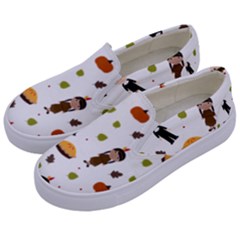 Pilgrims And Indians Pattern - Thanksgiving Kids  Canvas Slip Ons by Valentinaart