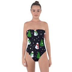 Snowman Pattern Tie Back One Piece Swimsuit by Valentinaart