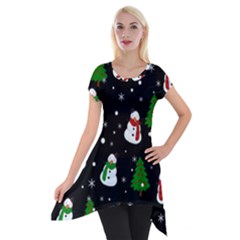 Snowman Pattern Short Sleeve Side Drop Tunic by Valentinaart