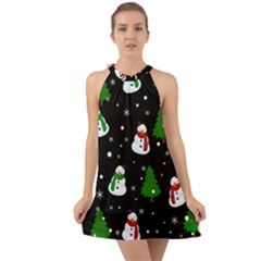 Snowman Pattern Halter Tie Back Chiffon Dress