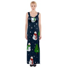 Snowman Pattern Maxi Thigh Split Dress by Valentinaart