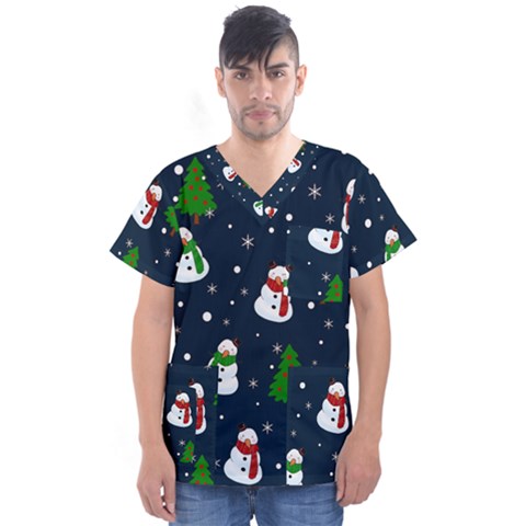 Snowman Pattern Men s V-neck Scrub Top by Valentinaart