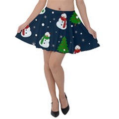 Snowman Pattern Velvet Skater Skirt by Valentinaart