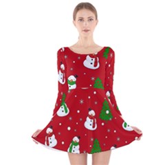 Snowman Pattern Long Sleeve Velvet Skater Dress by Valentinaart