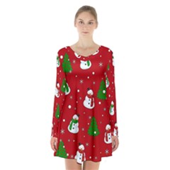 Snowman Pattern Long Sleeve Velvet V-neck Dress by Valentinaart