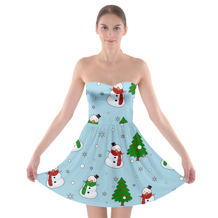 Snowman pattern Strapless Bra Top Dress