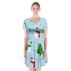 Snowman Pattern Short Sleeve V-neck Flare Dress by Valentinaart