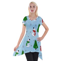 Snowman Pattern Short Sleeve Side Drop Tunic by Valentinaart