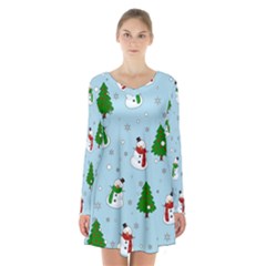 Snowman Pattern Long Sleeve Velvet V-neck Dress by Valentinaart