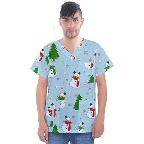 Snowman Pattern Men s V-neck Scrub Top by Valentinaart