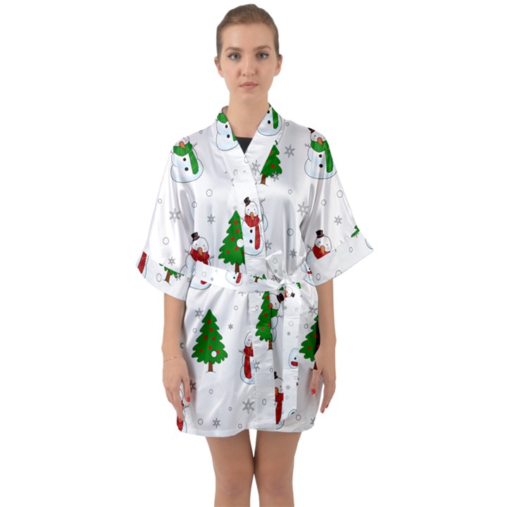 Snowman pattern Quarter Sleeve Kimono Robe