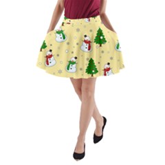 Snowman Pattern A-line Pocket Skirt