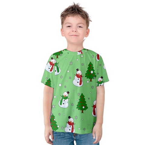 Snowman Pattern Kids  Cotton Tee by Valentinaart