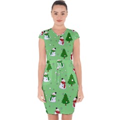 Snowman Pattern Capsleeve Drawstring Dress  by Valentinaart