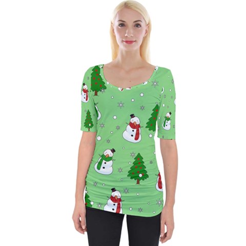 Snowman Pattern Wide Neckline Tee by Valentinaart