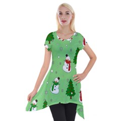 Snowman Pattern Short Sleeve Side Drop Tunic by Valentinaart