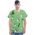 Snowman pattern Men s V-Neck Scrub Top View1