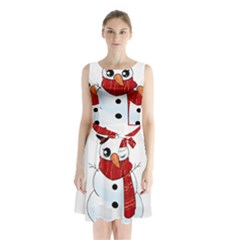 Kawaii Snowman Sleeveless Waist Tie Chiffon Dress by Valentinaart