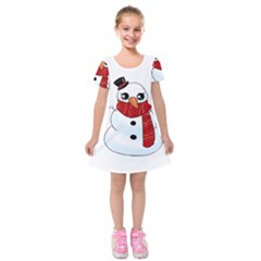 Kawaii Snowman Kids  Short Sleeve Velvet Dress by Valentinaart