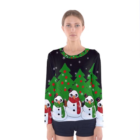 Kawaii Snowman Women s Long Sleeve Tee by Valentinaart