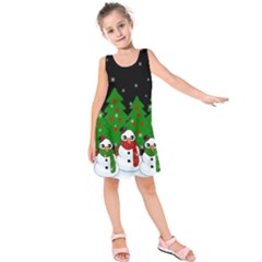 Kawaii Snowman Kids  Sleeveless Dress by Valentinaart