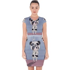 Kawaii Panda Girl Capsleeve Drawstring Dress 