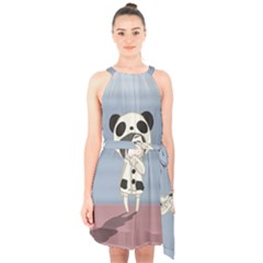 Kawaii Panda Girl Halter Collar Waist Tie Chiffon Dress by Valentinaart