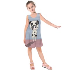 Kawaii Panda Girl Kids  Sleeveless Dress by Valentinaart