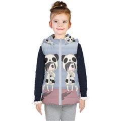 Kawaii Panda Girl Kid s Puffer Vest by Valentinaart