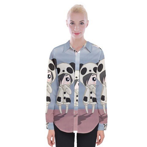 Kawaii Panda Girl Womens Long Sleeve Shirt by Valentinaart