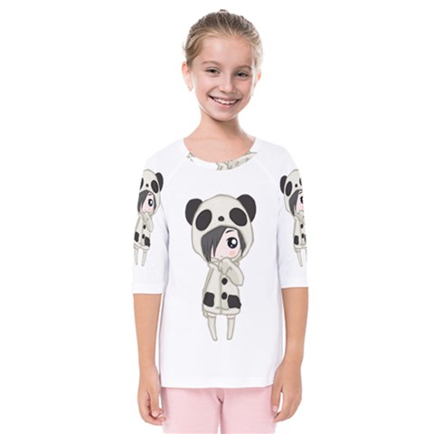 Kawaii Panda Girl Kids  Quarter Sleeve Raglan Tee by Valentinaart