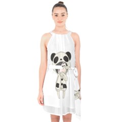 Kawaii Panda Girl Halter Collar Waist Tie Chiffon Dress by Valentinaart