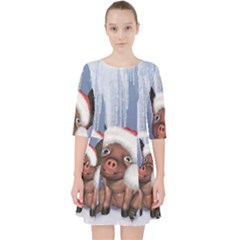 Christmas, Cute Little Piglet With Christmas Hat Pocket Dress