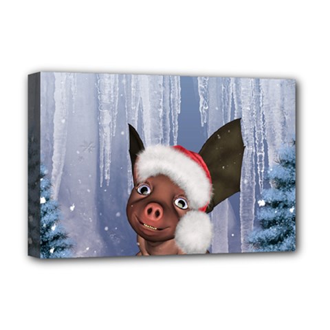 Christmas, Cute Little Piglet With Christmas Hat Deluxe Canvas 18  X 12   by FantasyWorld7